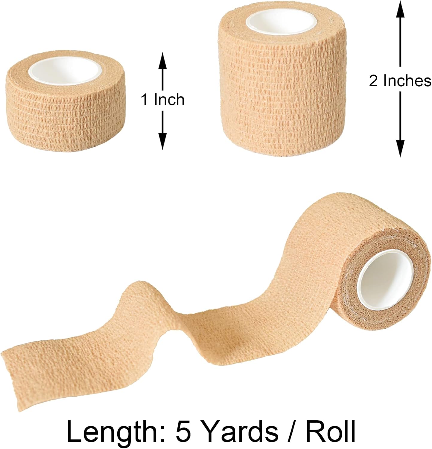 10 Pack Self Adherent Bandage Wrap Elastic Cohesive Bandage Self Adhesive Tape Vet Wrap Tape 2 Size (8Pack 2'' and 2Pack 1''), Skin Color