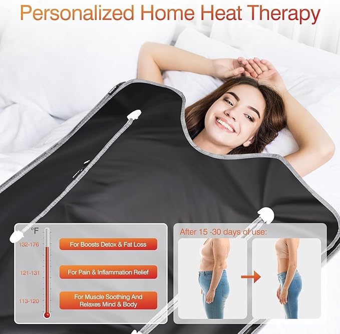 Infrared Sauna Blanket-Sauna Blanket for Home Use, Portable Design for Relaxation and Detoxification Highest 176℉, 20-60 Minutes Timer (Deep Black)