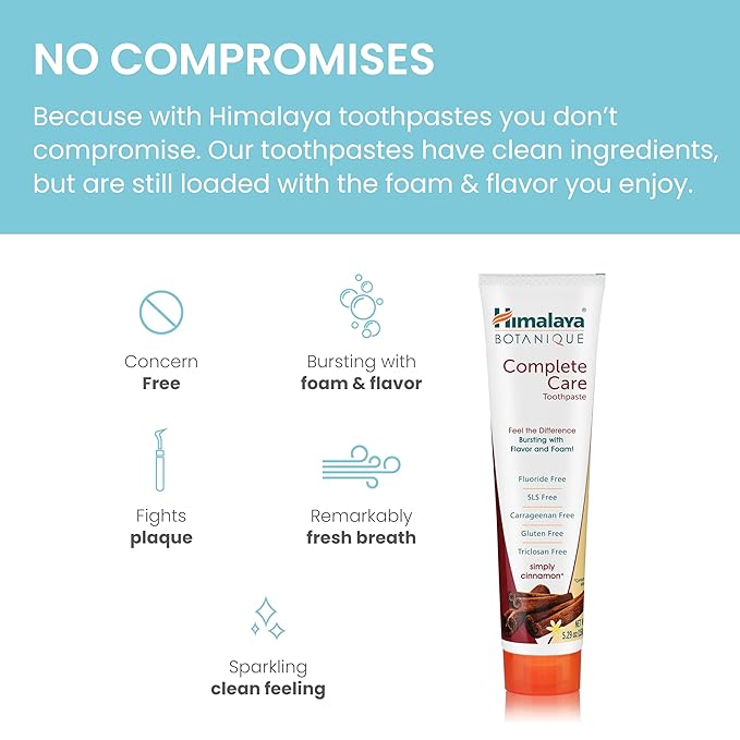 Himalaya Botanique Complete Care Toothpaste, Herbal, Cinnamon Flavor, Fights Plaque, Freshens Breath, Fluoride Free, No Artificial Flavors, SLS Free, Cruelty Free, Foaming, 5.29 Oz, 4 Pack