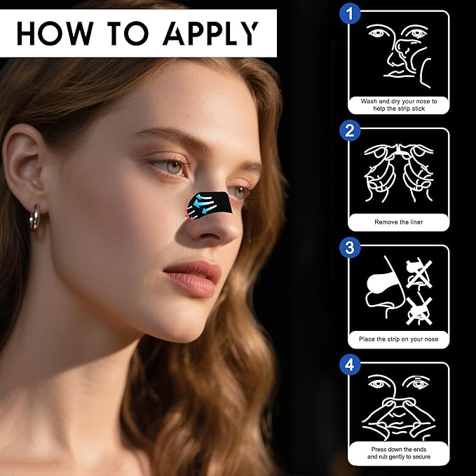 60Pcs Nasal Strips for Snoring, Nose Strips for Breathing, Snore Strips for Men & Women, Helps Reduce Snoring & Improves Sleep (Black)