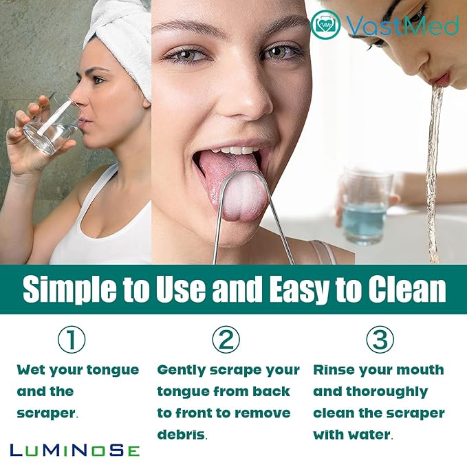 3 PCs Medical Grade Tongue Scraper by Vastmed | Stainless Steel Tongue Cleaner, Metal Tongue Scraper with Travel Bag | Tongue Scrubber for Bad Breath, Boost Oral Hygiene