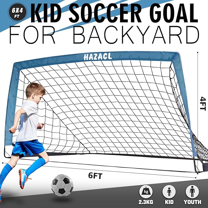 Kids Soccer Goal for Backyard, 6x4 9x5 FT Portable Soccer Nets Pop Up with Ball, Agility Ladder, Cones, Target & Carry Bag for Toddler Youth Outdoor Indoor Training Practice Sports Games Play