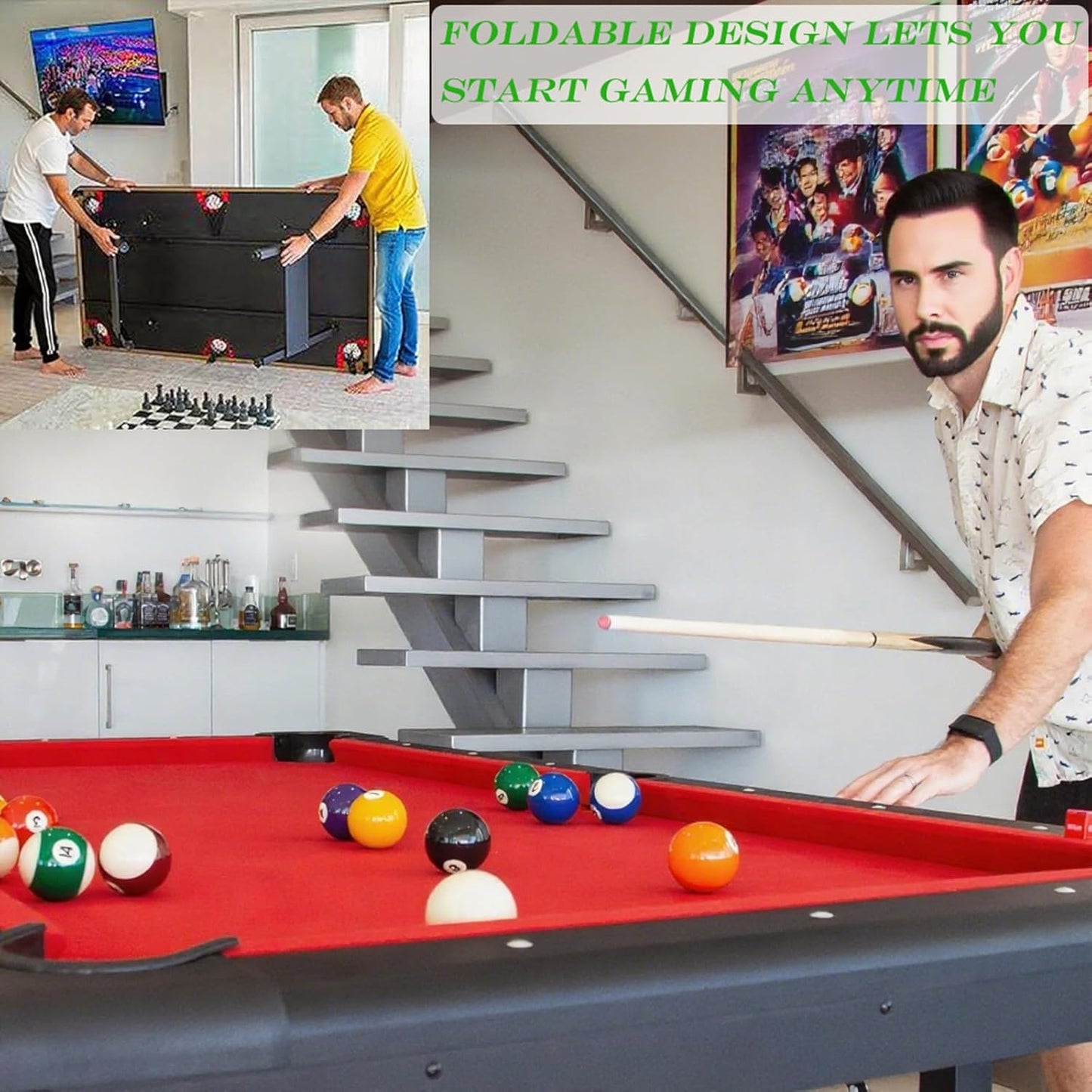 7 FT Portable Folding Pool Table - Complete Billiards Set with Balls, Cues & Accessories - for Game Rooms, Apartments & Offices