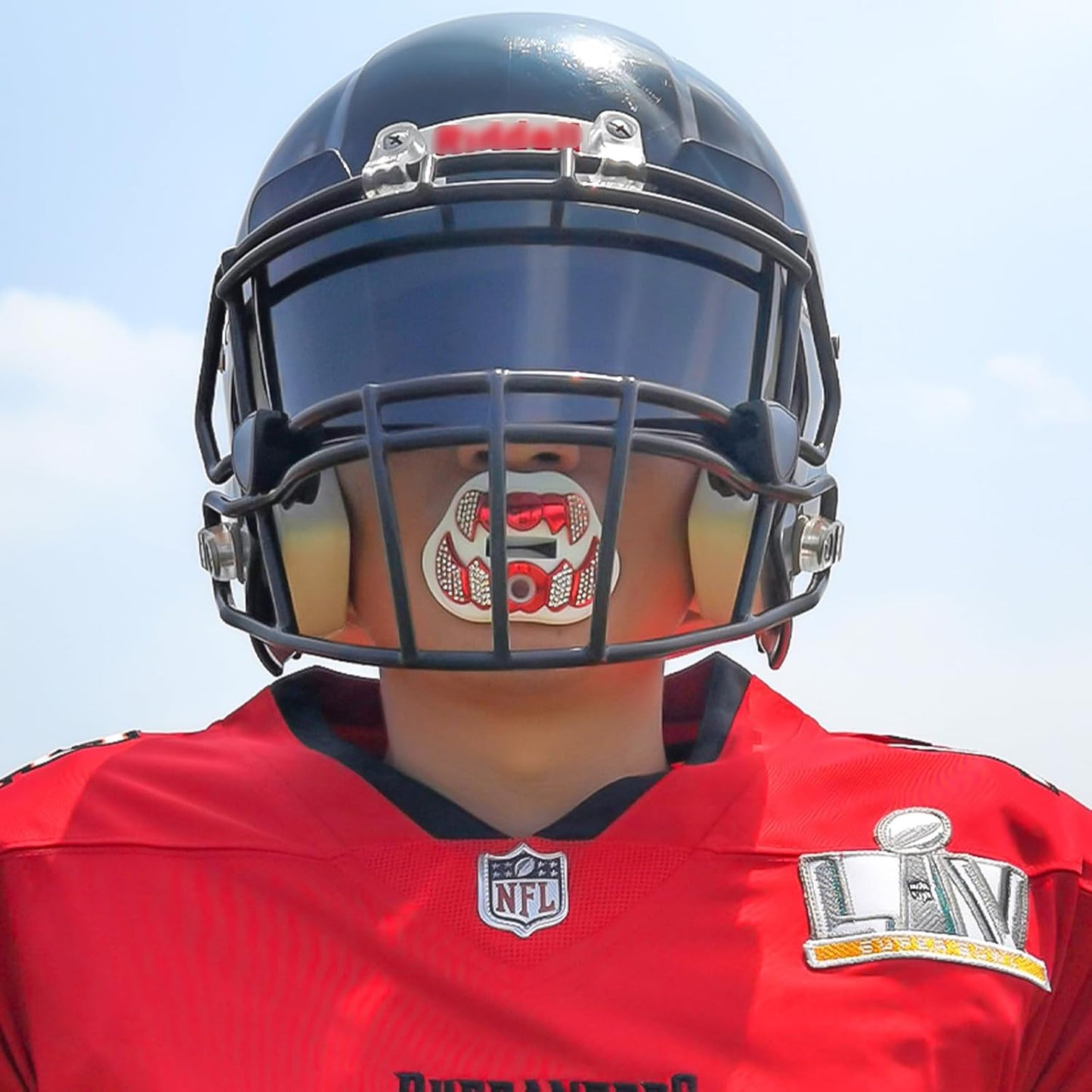 LeCool Football Mouth Guard with Connected Strap- 3D Beast Chrome Adult and Youth Mouth Guard-Mouth Piece for Sports for Maximum Air Flow and Teeth Protection