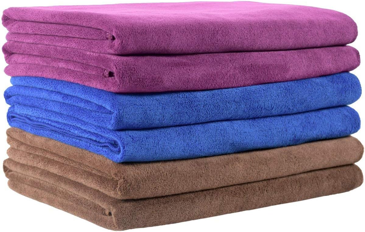 JML Microfiber Towels, Bath Towel Sets (6 Pack, 27" x 55") - Extra Absorbent, Fast Drying, Multipurpose for Bath, Swimming, Fitness, Sports, Yoga, Blue/Brown/Purple