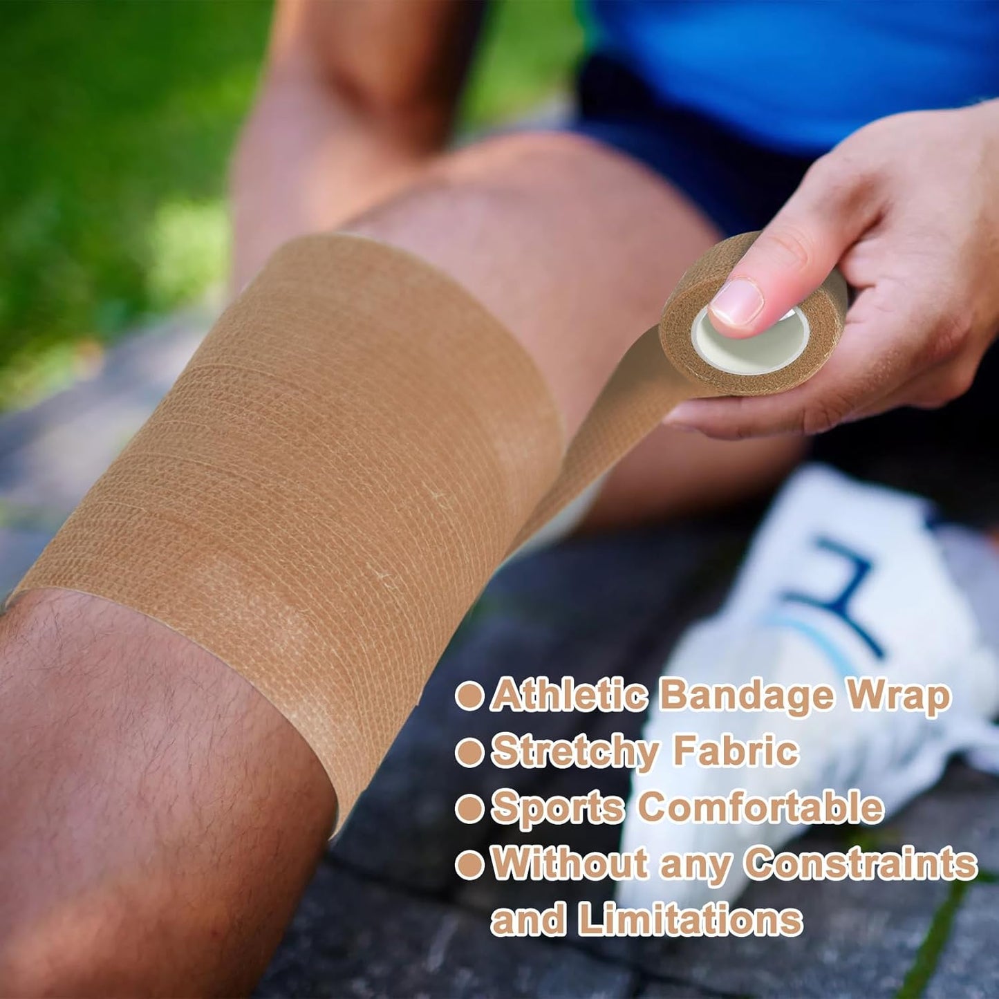 48 Pack Self Adhesive Bandage Wrap, 2” x 5 Yards Cohesive Medical Tape Elastic Grip Tape Black Sports Tape Athletic for Ankle, Wrist Sprains, Pet First Aid (Brown)