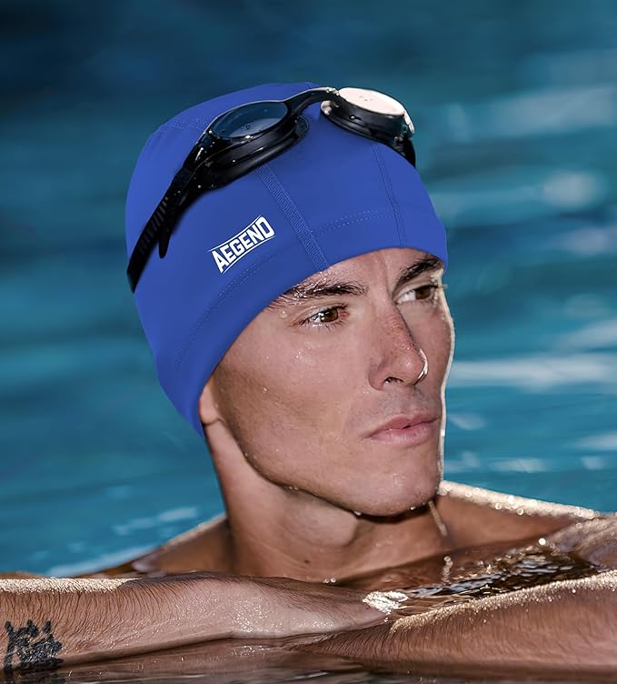 Aegend Fabric Swim Cap, Silicone Waterproof Layer - Breathable Cloth Swimming Cap, Keep Hair Dry with Hight Elasticity for Youth(8-16) Adult, 2 Sizes to Choose