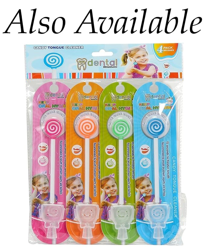 Kids Tongue Scraper or Cleaner Set – BPA-Free Plastic Dental Scrapers Helps Freshen Bad Breath, Remove Gunk – Multicolored with Easy-to-Grasp Handles and Brush Covers by 55Dental, Ages 2+ (Pink)