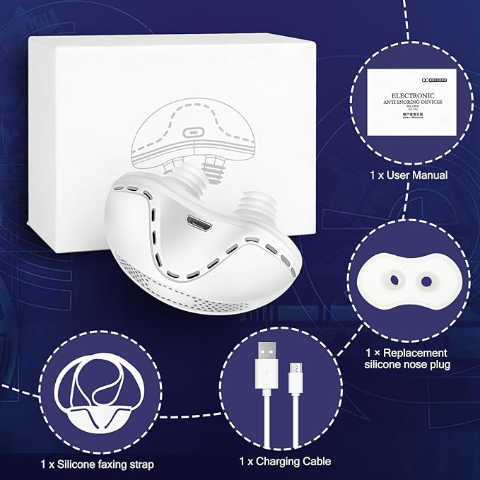 Anti Snoring Device, Adjustable Wind Speed Snoring Solution, Electric Anti Snoring Devices Nasal Dilator Nose Vents Plugs,Stop Snoring Suitable for Men & Women,White