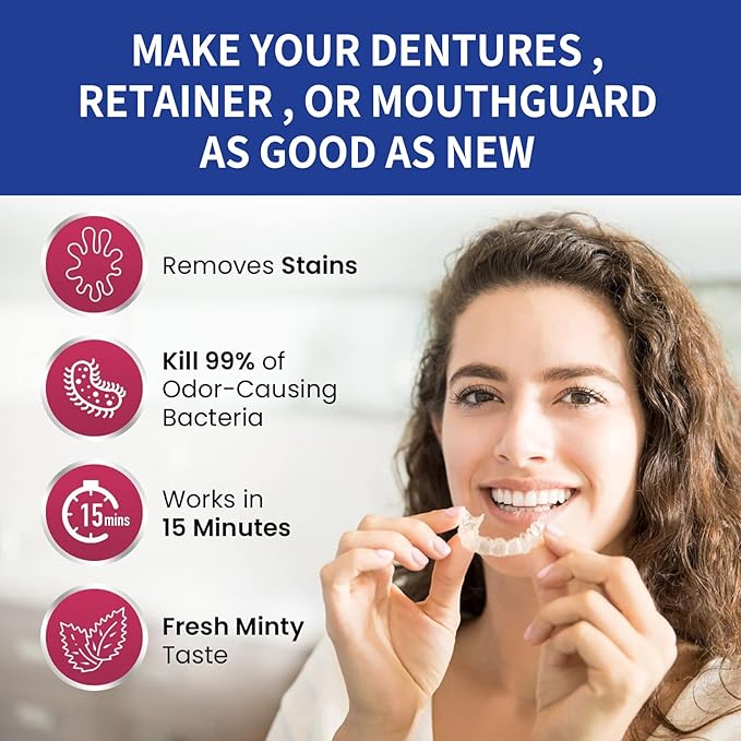 Dental Retainer Cleaner Tablets, 100 Count, 3 Minute Action, Whitening Formula for Dentures and Mouthguards