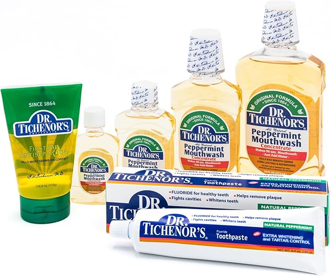 Dr. Tichenor's Peppermint Mouthwash Concentrate - Oral Rinse for Bad Breath and Oral Health with a Minty Punch for Soothing Relief of Minor Sore Throat Irritation - 8 Ounce (Pack of 3)