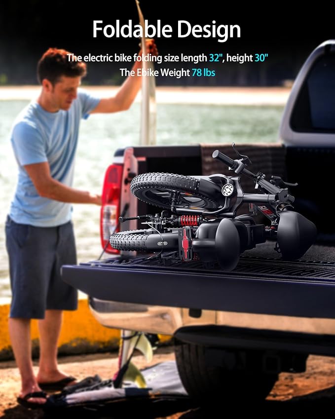 2 Seater Electric Bike for Adults,Mini Bike 500/750 Motor,28MPH,48V/15AH Removable Battery,25-30Miles 16" Fat Tire Commuter Ebike,Full Suspension Foldable Electric Bicycles for Adults Teens