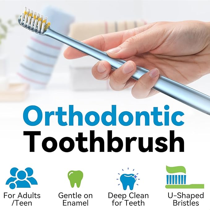 JTF Orthodontic Manual Toothbrush for Braces: 6 U-Shaped Tooth Brush with 6 Interdental Brushes, Ultra-Durable Bristles for Stain Removal and Deep Oral Clean, Toothbrushes for Tooth with Dental Device