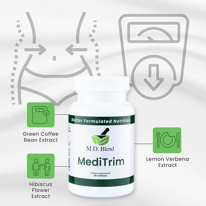 M.D. MediTrim - Expert Formulated Supplement Energy, Satiety, & Physique Goals - Smooth System Balance - Green Coffee Bean, Green Tea, Apple Cider Vinegar, Hibiscus - 90 Capsules