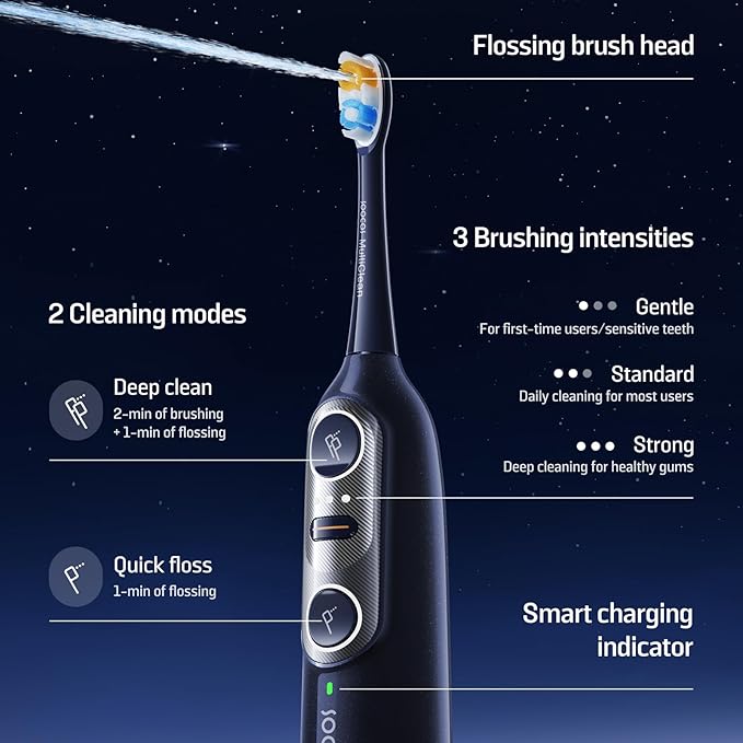 Soocas NEOS II - Electric Toothbrush with Water Flosser, Sonic Electric Toothbrush for Adults, Cordless Water Flosser for Travel, Portable Oral Irrigator, Up to 100% Plaque Removal, Dark Violet