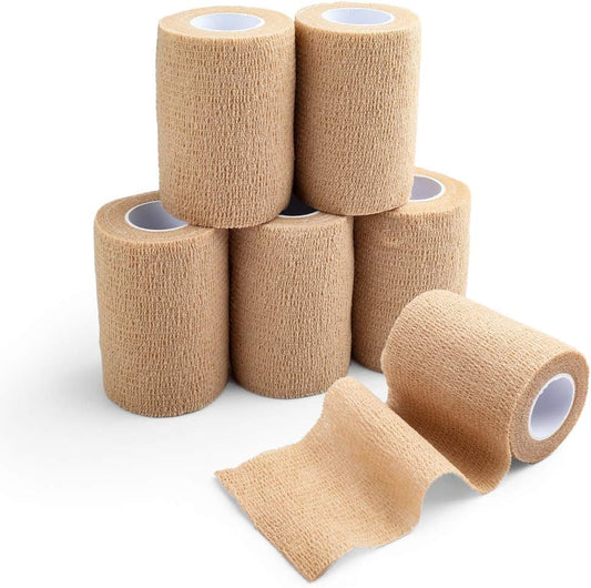 LotFancy Self Adhesive Bandage Wrap, 6 Pack, 3 inch x 5 Yards Non Woven Cohesive Bandage, First Aid Medical Tape for Sports Athletic Wrist, Ankle, Sprains & Swelling