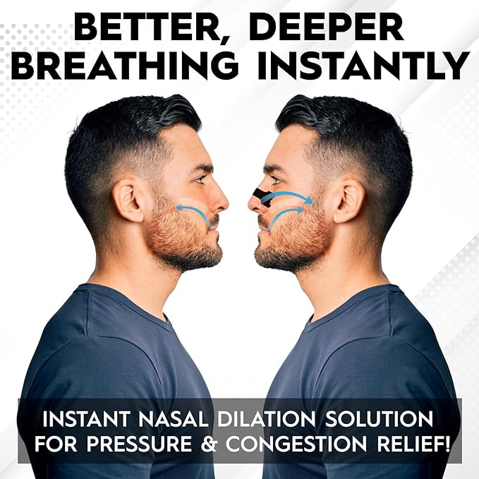 Performance Nose Strips for Breathing (90 Count) - Oil & Sweat Proof Adhesive - Athletic Nasal Strips for Snoring & Sleeping - Black, Extra Strength, Wide Body, Universal Fit