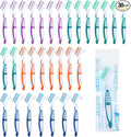 DIVINA VITAE 30Pcs Denture Toothbrush Multi-Layered Soft Bristles Denture Cleaning Brush Bulk Denture Brush with No-Slip Handle for False Teeth, Dental Devices, Mouth Guard(4 Colors)
