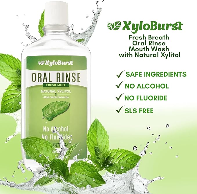 Xyloburst Oral Rinse Natural Mouthwash - Xylitol Mouthwash | Fluoride Free Mouth Wash | Alcohol Free Mouth Wash | Fresh Mint Mouth Rinse | SLS Free | 3-Pack