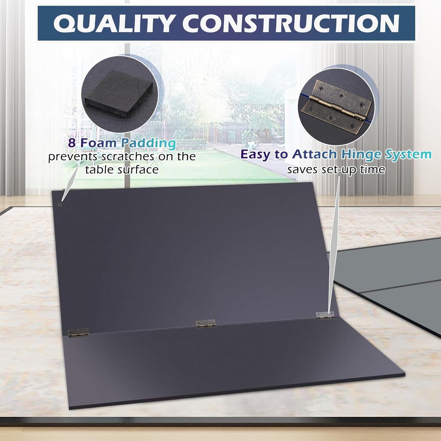 7FT Ping Pong Table Top with Net Set for Pool Table, Foldable Ping Pong Table Topper, Portable Table Tennis Conversion Top Includes Foam Padding for Protection, Easy Conversion