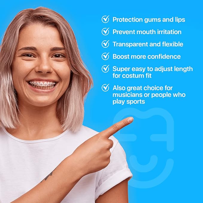 AIM Clear Lip Protector for Braces with Carry Case – Comfort Covers, Wax Alternative, Trim-to-Fit Teeth Shield (Upper + Lower)