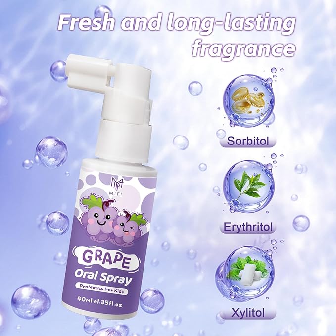 Kids Oral Spray - Probiotic Fruit Flavored Toothpaste Helper for Toddlers, Daily Fresh Breath, Gentle Oral Care Spray for Children (2Pack, Grape)