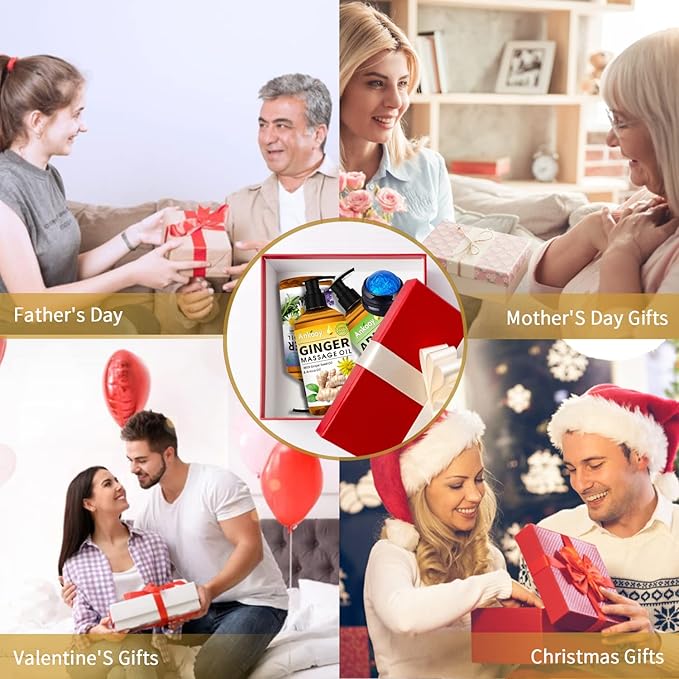 3 Pack Massage Oil for Massage Therapy,Sore Muscle Arnica Oil & Relaxing Lavender Oil & Ginger Oil Lymphatic Drainage & Massage Ball,Lymphatic Drainage Massager Body Oil,Massage Kit Gifts for Women