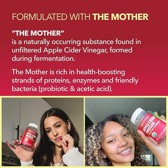 Apple Cider Vinegar Gummies - Organic ACV Vitamins for Digestive Health, Metabolism & Gut Support - 60 Count - Vegan, Non-GMO, Gluten-Free - Delicious Flavor & No Harsh Taste - 1 Month Supply