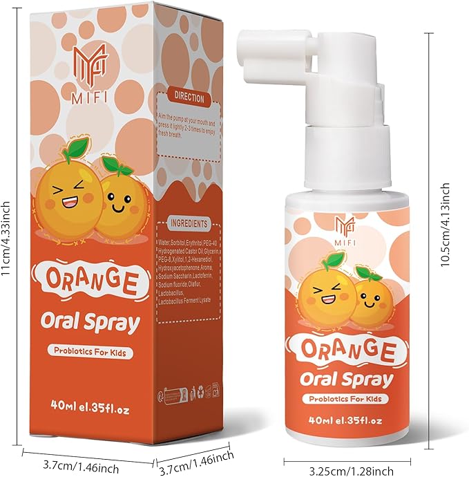 Kids Oral Spray, Toddler Toothpaste Helper for Daily Oral Care and Fresh Breath,Fruit-Flavored, Probiotic Oral Spray for Child (1Pack, Orange)