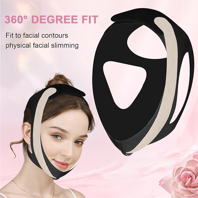 Chin Strap for Sleeping,Anti Snoring Chin Strap for CPAP Users,V-Line Lifting Mask,Adjustable and Breathable Chin Strap-Keep Mouth Closed for Effectively Reduce Snoring (Black-White)