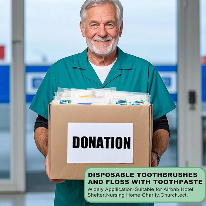 Disposable Toothbrushes with Toothpaste and Floss,50 Pcs 3 in 1 Individually Wrapped Single Use Travel Toothbrushes and Dental Floss Kit Bulk for Homeless,Guests,Dentist,Hotel(5 Colors)