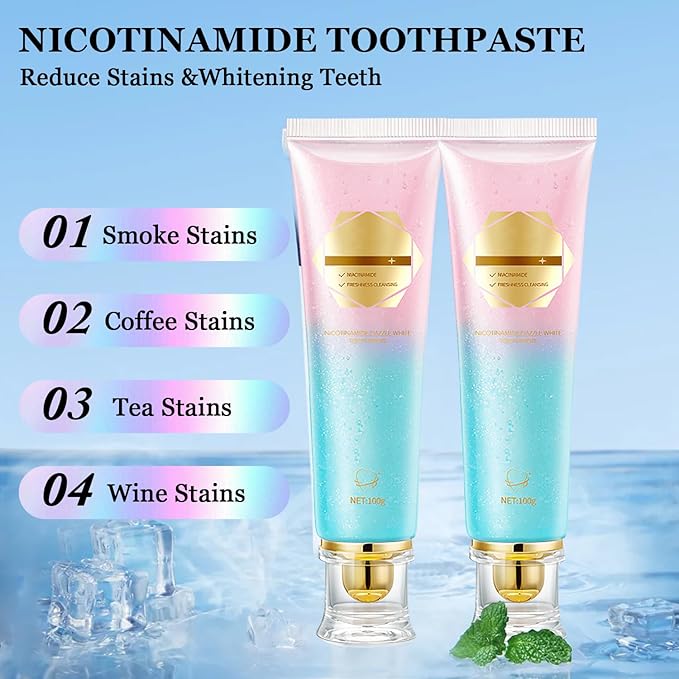 2Pcs Acssart Radiant Whitening Toothpaste, Niacinamide Intensive White Toothpastes, Nicotinamide White Toothpastes, Deep Cleaning Care
