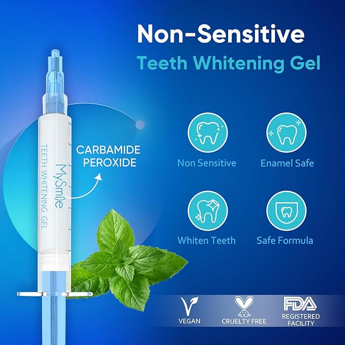 MySmile Teeth Whitening Kit for Sensitive Teeth with LED Light, 10 Min Non-Sensitive Fast Tooth Whitener, 3 Carbamide Peroxide Whitening Gel, Powerful Formula, Enamel Safe