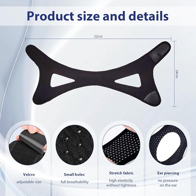 Chin Strap for Sleeping - Effectively Reduce Snoring, Breathing Aid for Snoring，Chin Strap for Users to Keep Mouth Closed, Anti Snore Chin Strap with Adjustable & Breathable Fabric.(2Pack Black/M)