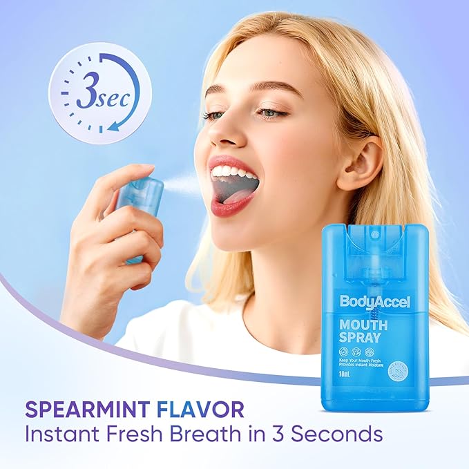 BodyAccel Dry Mouth Spray, Breath Spray for Bad Breath, Portable Mint Mouth Spray Fresh Breath in 3 Seconds 2 Pack (0.7oz)