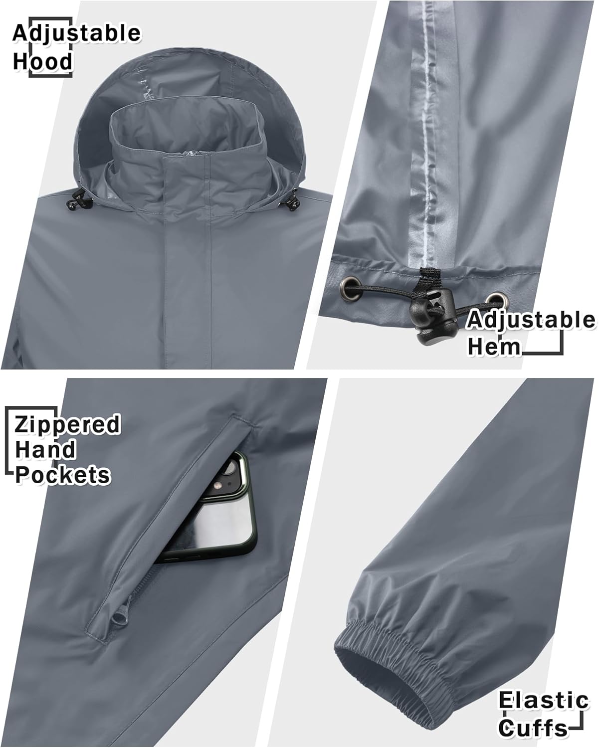 33,000ft Men's Pullover Rain Jacket Waterproof with Hood Lightweight Packable Raincoat Windbreaker for Golf Travel