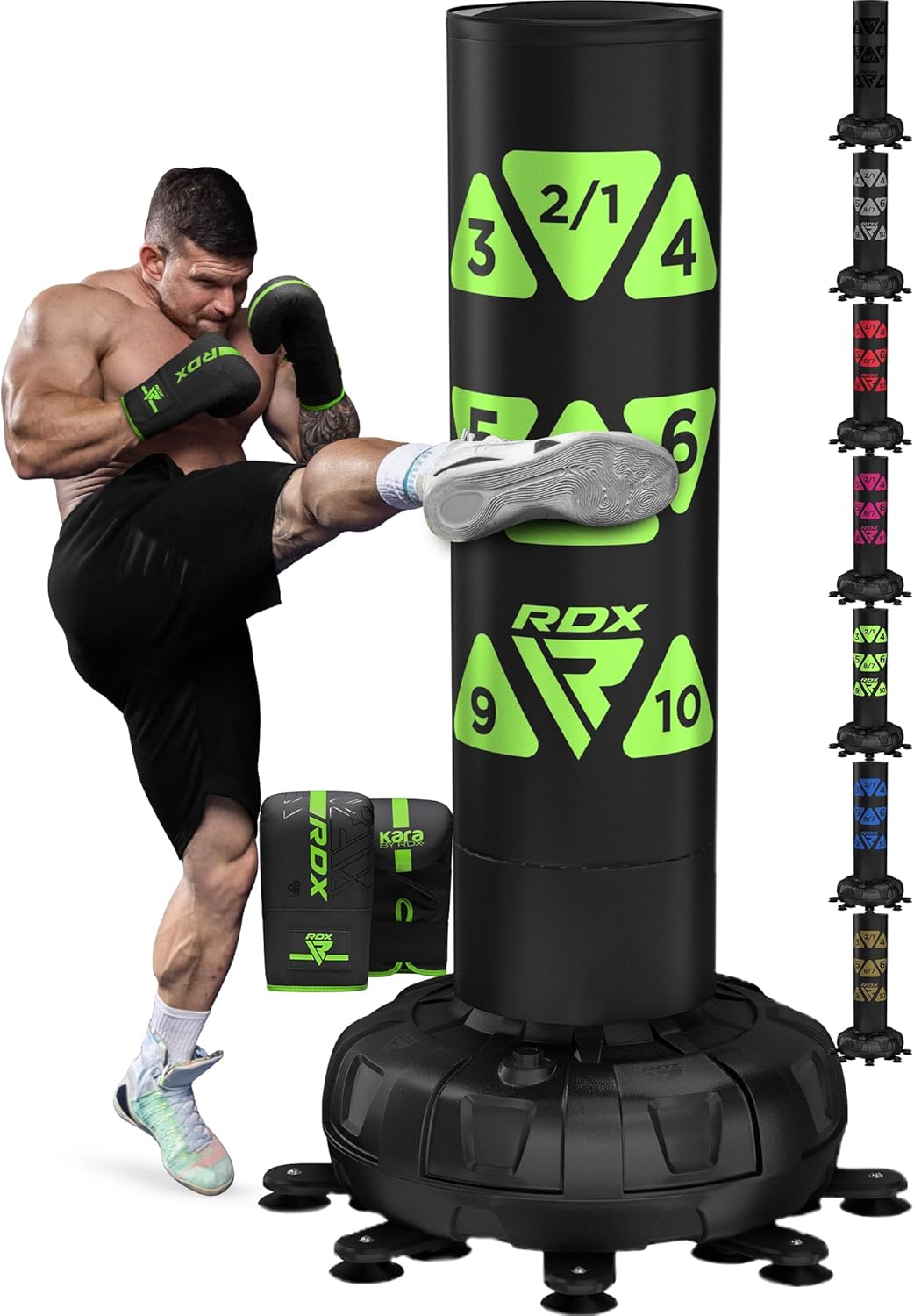 RDX XXL 330LBS Target Freestanding Punching Bag with Cover & Gloves – 72” Adult Heavy Pedestal Punch Bag Set - 17 Suction Cup 8 Extended Legs Stand Base - Kick Boxing MMA Muay Thai Home Gym Fitness