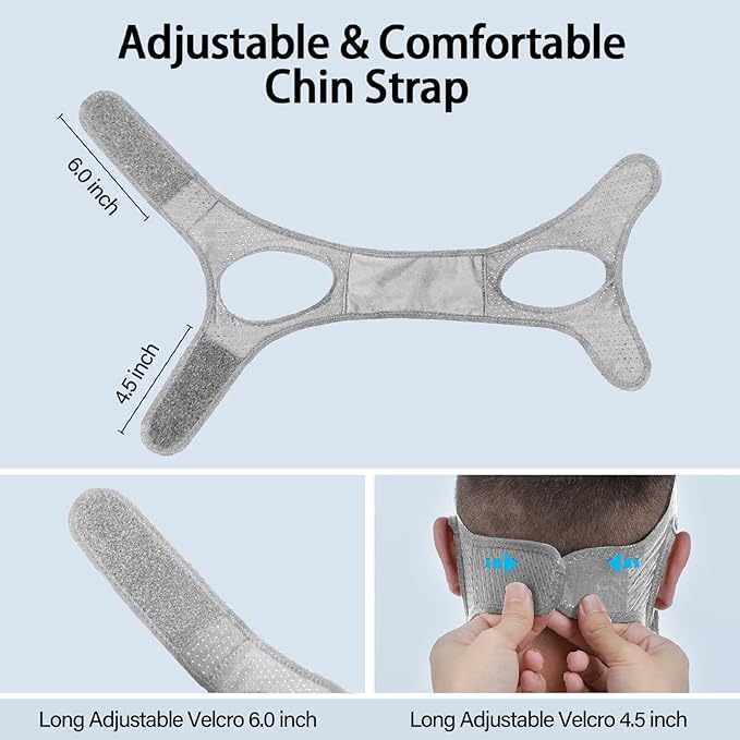 Vosaro Anti Snoring Chin Strap, Stop Snoring Device for Sleeping, Effectively Snoring Solution for Men and Women, Adjustable & Breathable Keep Mouth Closed Chin Strap, Grey