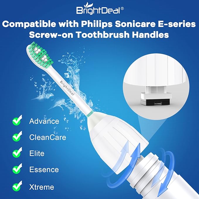 Toothbrush Heads for Philips Sonicare Essence Elite Advance Xtreme CleanCare E-Series Electric Sonic Screw-on Brush Replacement HX7022/66 HX7023 HX7001 with Cap, 6 Pack