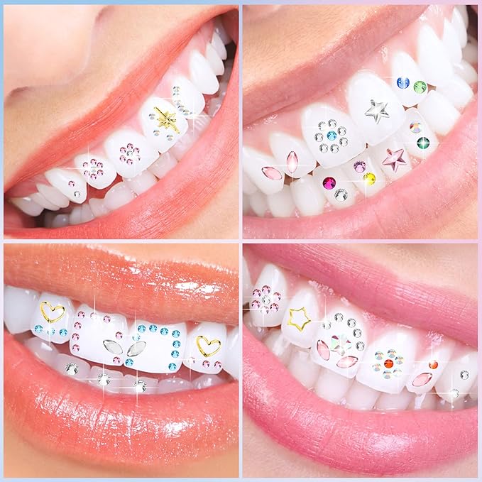 Sosation 377 Pieces Tooth Gem for Teeth Jewelry Kit DIY Fashionable Artificial Crystal Reflective Tooth for birthday Party, Cool Style