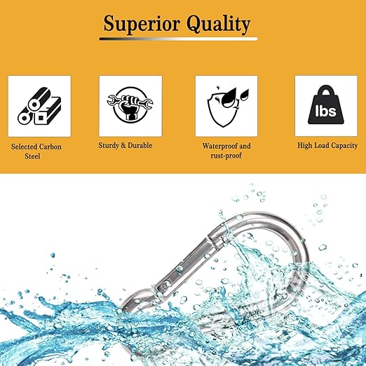 4 Inch Carabiner Clip Spring Snap Hook, 2 Pack M10 Heavy Duty Galvanized Steel Spring Snap Carabiner, Quick Link Keychain Clip for Keys Swing Set Camping Hiking Traveling (770 lbs Capacity)