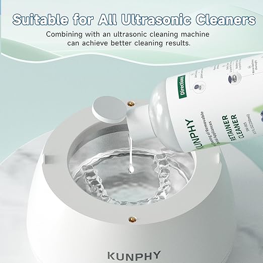 KUNPHY Ultrasonic Retainer Cleaner Solution Concentrate - 2 Pack Value Bundle, Professional Cleaning for Retainers, Dentures, Invisible Aligners, Mouth Guards, Removes Odors & Stains, 16 oz (Mint)