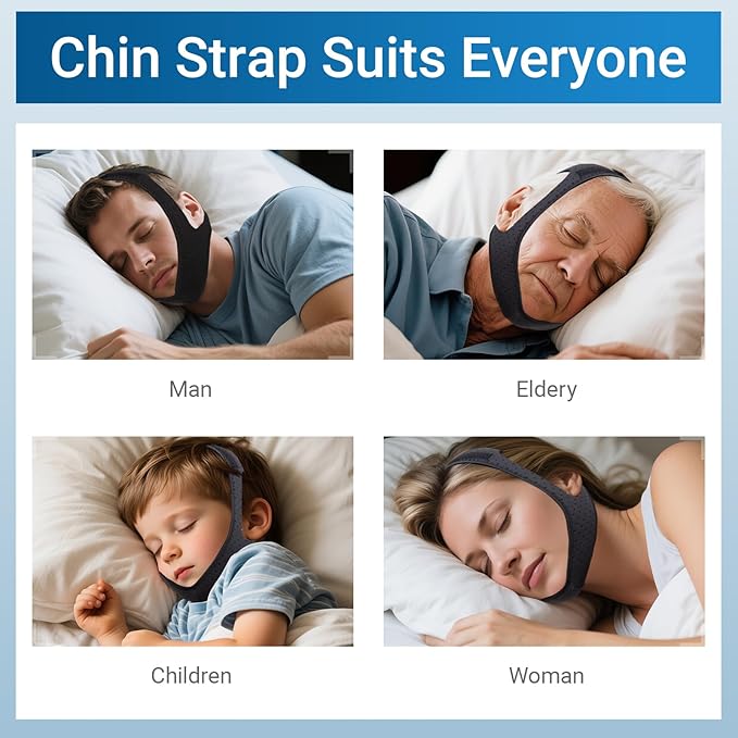 Chin Strap for Sleeping Comfortable Stop Snoring Solution, Snore Stopper Adjustable,Anti Snoring Devices Breathable and Reusable, Anti Snore Chin Strap for CPAP Users,M,Black