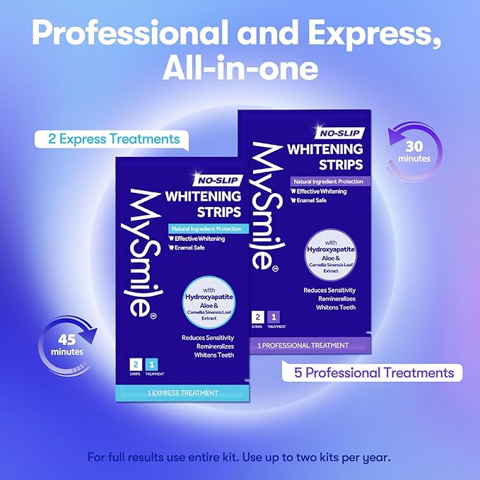 MySmile Teeth Whitening Strips, Hydroxyapatite-Infuse White Strips, Non-Sensitive Teeth Whitening with Soothing Natural Ingredients, Enamel-Safe, Residue-Free, Non-Slip, 7 Treatments Kit (14 Count)