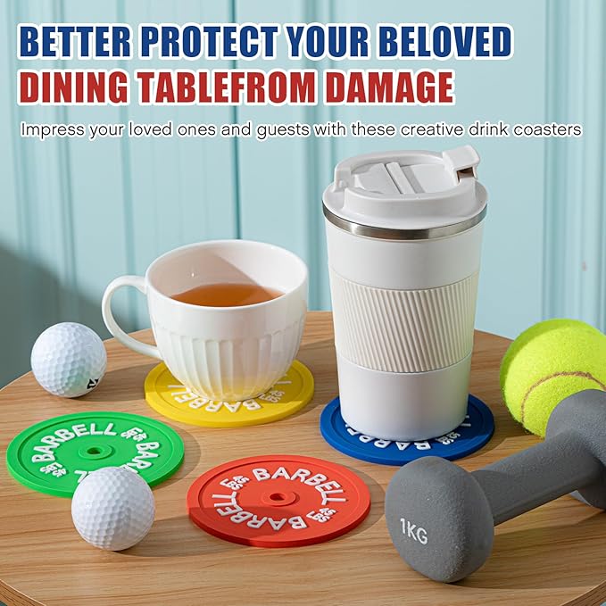 8 Pcs Barbell Bumper Plate Cool Coasters Round Silicone Coasters Weight Plate Coaster with Rack Holder for Gym Lovers Gym Accessories(Colorful)