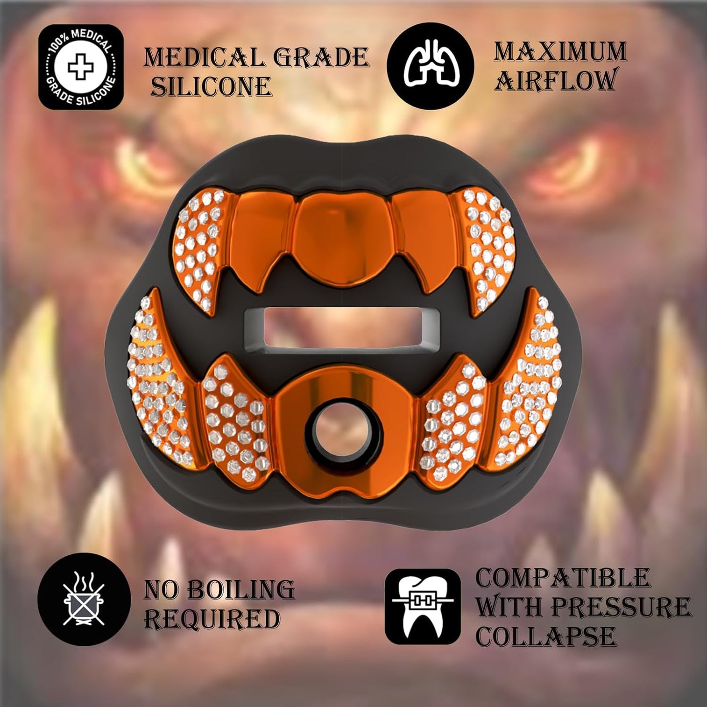 LeCool Football Mouth Guard with Connected Strap- 3D Beast Chrome Adult and Youth Mouth Guard-Mouth Piece for Sports for Maximum Air Flow and Teeth Protection