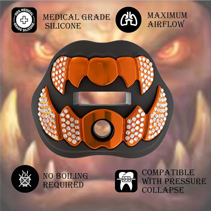 LeCool Football Mouth Guard with Connected Strap- 3D Beast Chrome Adult and Youth Mouth Guard-Mouth Piece for Sports for Maximum Air Flow and Teeth Protection