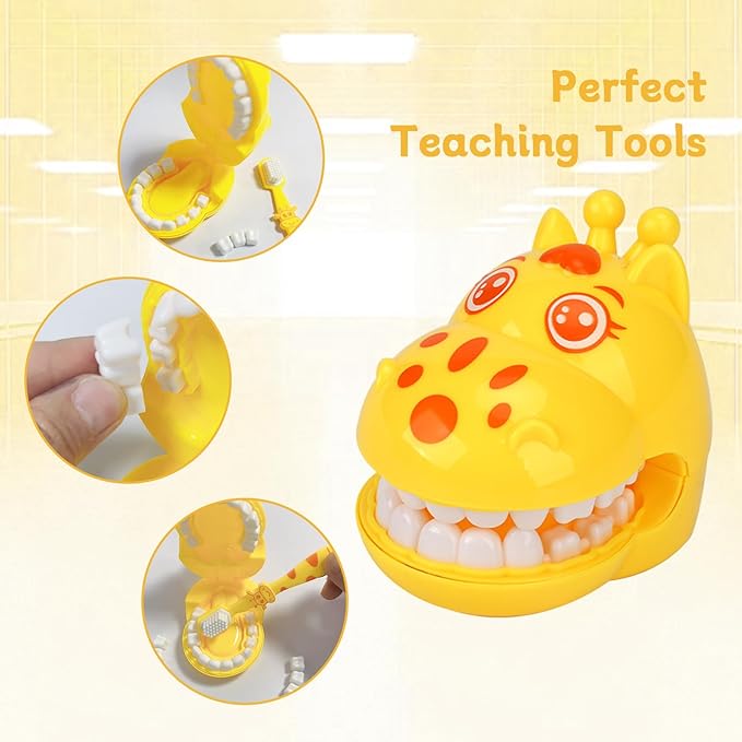 Cartoon Giraffe Early Education Dental Toy Set - Cute Interactive Teeth Model with Toothbrush for Teaching Brushing, Toothbrushing Trainer, Teeth Development Tool for Baby Toddler Kids
