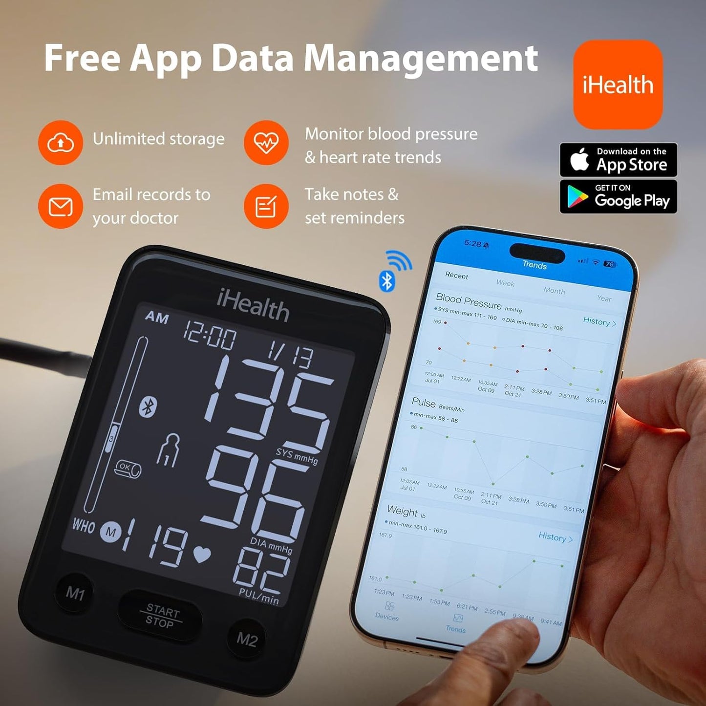 iHealth Accu Blood Pressure Monitor – 4.5" Large LCD, Clinically Accurate, Irregular Heartbeat Alert, Body & Cuff Detection, Bluetooth Sync, Adjustable Large 8.6"–17" Cuff– Easy for Seniors & Adults