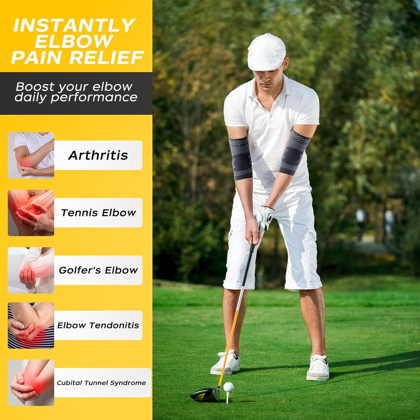 INDEEMAX Copper Elbow Compression Sleeve 1 Pair, Tennis Elbow Brace for Men Women, Elbow Support Wraps for Arthritis, Tendonitis, Bursitis, Sprains, Joint Pain Relief, Weightlifting (Grey-Black, Large)